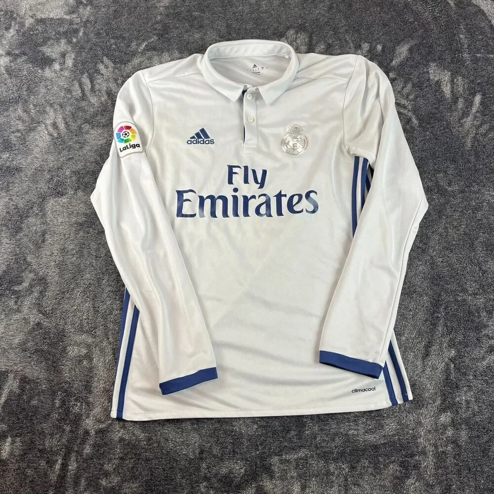 Adidas Real Madrid 2016 Fly Emirates Jersey Polo Climacool Long Sleeve S